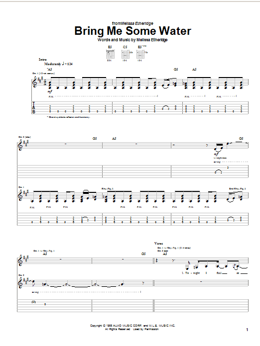 Learn to play Melissa Etheridge Bring Me Some Water sheet music for Guitar Tab in minutes. Melissa Etheridge Bring Me Some Water sheet music preview music notes and score for Guitar Tab including 14 page(s)