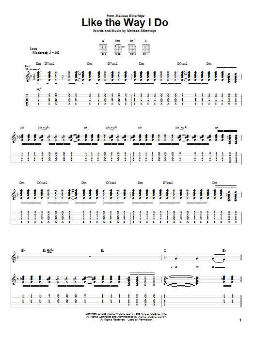 Learn to play Melissa Etheridge Like The Way I Do sheet music for Guitar Tab in minutes. Melissa Etheridge Like The Way I Do sheet music preview music notes and score for Guitar Tab including 11 page(s)