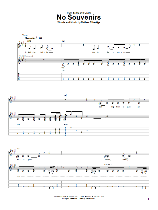 Learn to play Melissa Etheridge No Souvenirs sheet music for Guitar Tab in minutes. Melissa Etheridge No Souvenirs sheet music notes and chords
