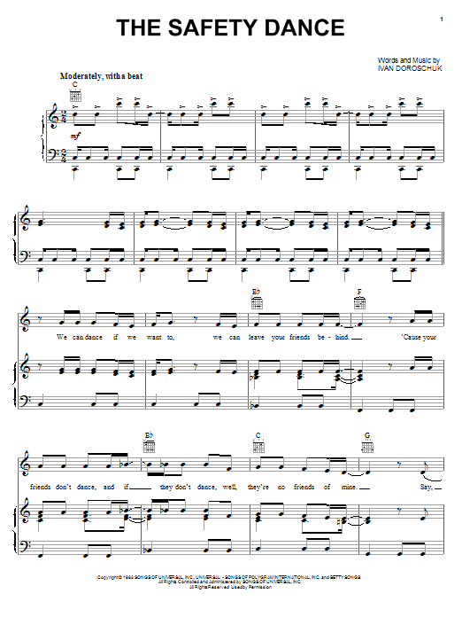 Learn to play Men Without Hats The Safety Dance sheet music for Piano, Vocal & Guitar (Right-Hand Melody) in minutes. Men Without Hats The Safety Dance sheet music notes and chords