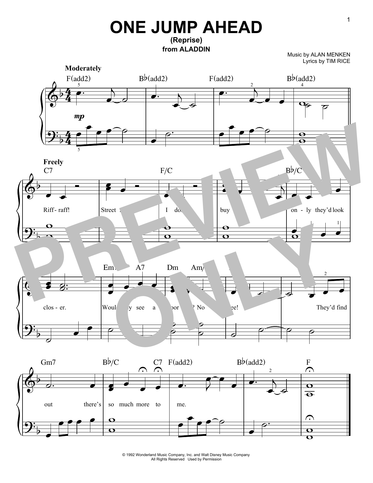 Learn to play Mena Massoud One Jump Ahead (Reprise) (from Disney's Aladdin) sheet music for E-Z Play Today in minutes. Mena Massoud One Jump Ahead (Reprise) (from Disney's Aladdin) sheet music preview music notes and score for E-Z Play Today including 1 page(s)