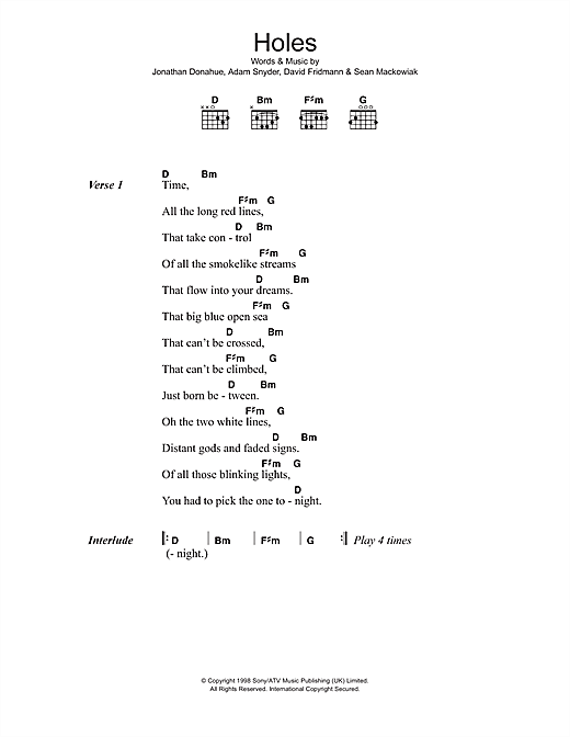 Mercury Rev Holes sheet music preview music notes and score for Lyrics & Chords including 2 page(s)