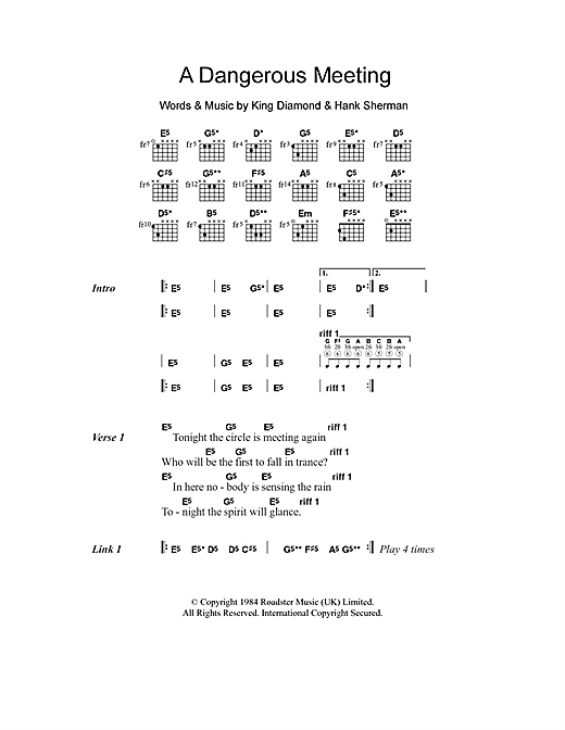 Mercyful Fate A Dangerous Meeting sheet music, chords, lyrics - Printable PDF for Lyrics & Chords