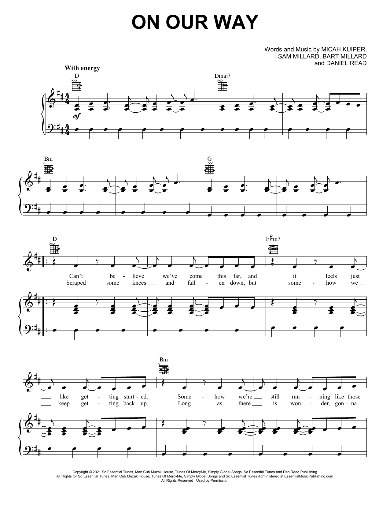 Learn to play MercyMe On Our Way (feat. Sam Wesley) sheet music for Piano, Vocal & Guitar (Right-Hand Melody) in minutes. MercyMe On Our Way (feat. Sam Wesley) sheet music preview music notes and score for Piano, Vocal & Guitar (Right-Hand Melody) including 8 page(s)