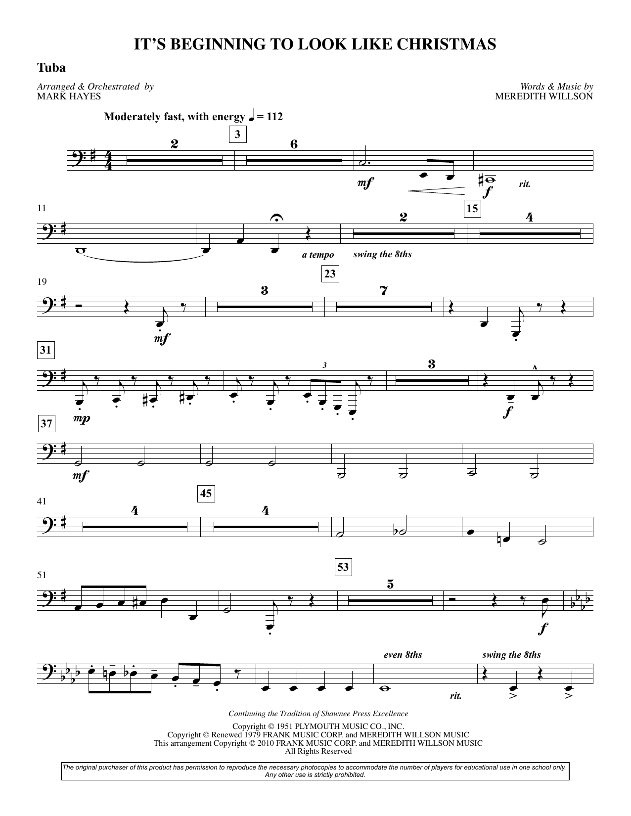 Learn to play Meredith Willson It's Beginning To Look Like Christmas (arr. Mark Hayes) - Tuba sheet music for Choir Instrumental Pak in minutes. Meredith Willson It's Beginning To Look Like Christmas (arr. Mark Hayes) - Tuba sheet music preview music notes and score for Choir Instrumental Pak including 2 page(s)