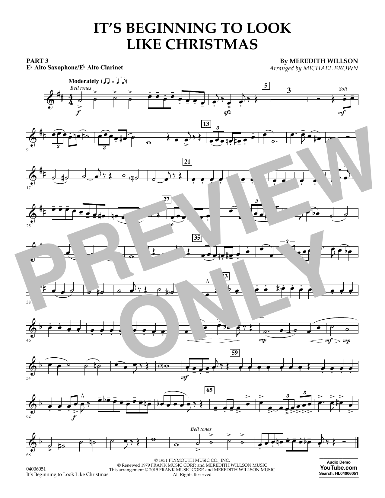 Learn to play Meredith Willson It's Beginning to Look Like Christmas (arr. Michael Brown) - Pt.3 - Eb Alto Sax/Alto Clar. sheet music for Concert Band: Flex-Band in minutes. Meredith Willson It's Beginning to Look Like Christmas (arr. Michael Brown) - Pt.3 - Eb Alto Sax/Alto Clar. sheet music preview music notes and score for Concert Band: Flex-Band including 1 page(s)