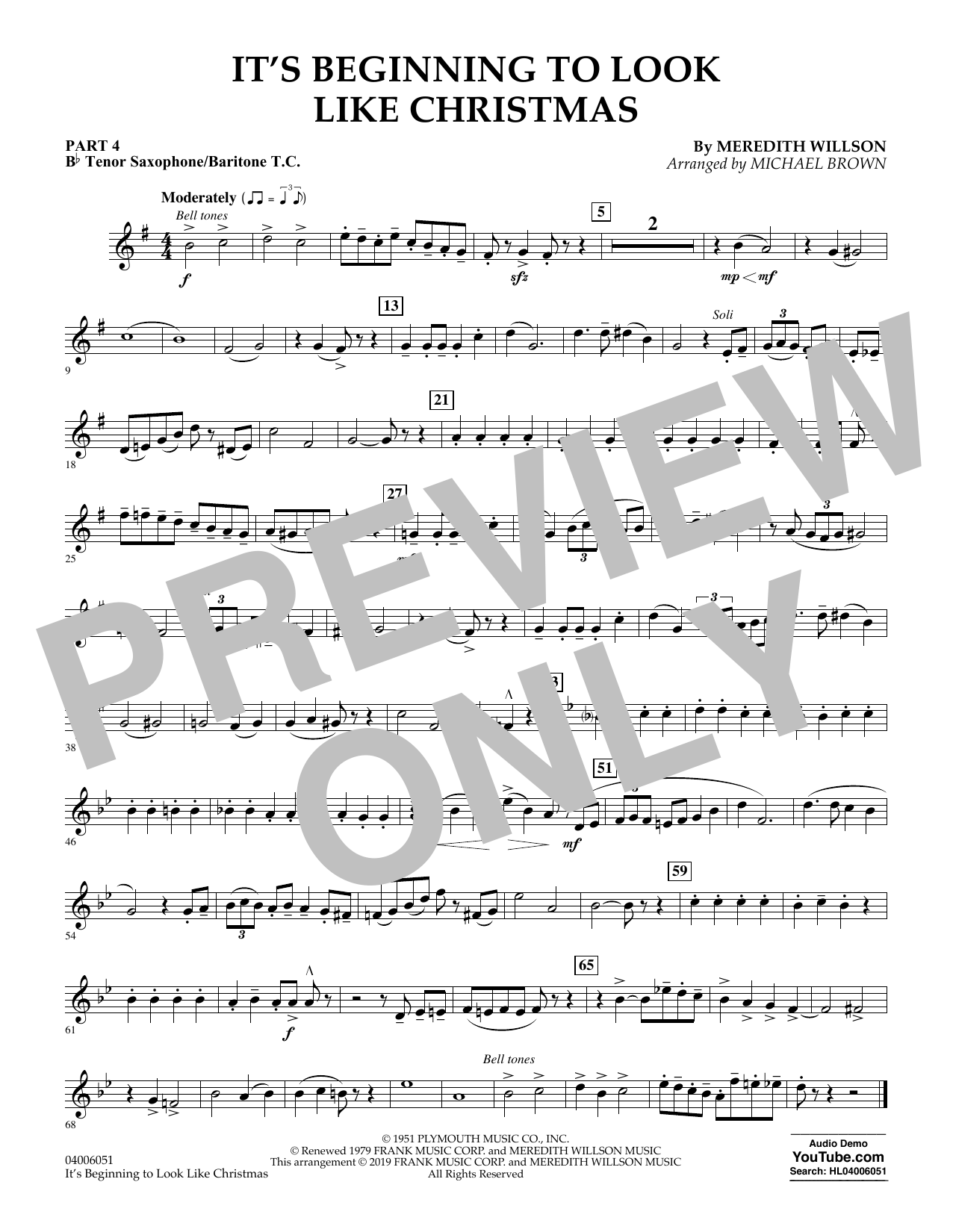 Learn to play Meredith Willson It's Beginning to Look Like Christmas (arr. Michael Brown) - Pt.4 - Bb Tenor Sax/Bar. T.C. sheet music for Concert Band: Flex-Band in minutes. Meredith Willson It's Beginning to Look Like Christmas (arr. Michael Brown) - Pt.4 - Bb Tenor Sax/Bar. T.C. sheet music preview music notes and score for Concert Band: Flex-Band including 1 page(s)