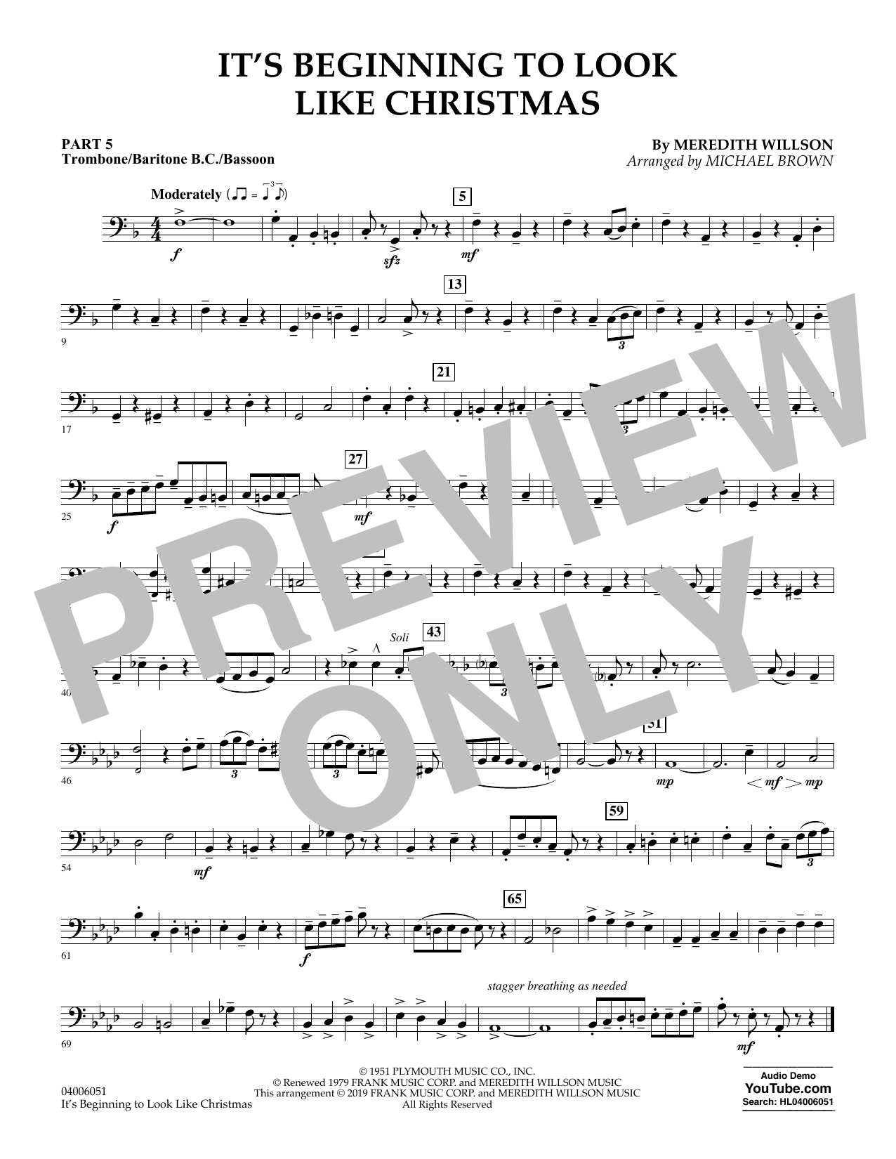Learn to play Meredith Willson It's Beginning to Look Like Christmas (arr. Michael Brown) - Pt.5 - Trombone/Bar. B.C./Bsn. sheet music for Concert Band: Flex-Band in minutes. Meredith Willson It's Beginning to Look Like Christmas (arr. Michael Brown) - Pt.5 - Trombone/Bar. B.C./Bsn. sheet music preview music notes and score for Concert Band: Flex-Band including 1 page(s)