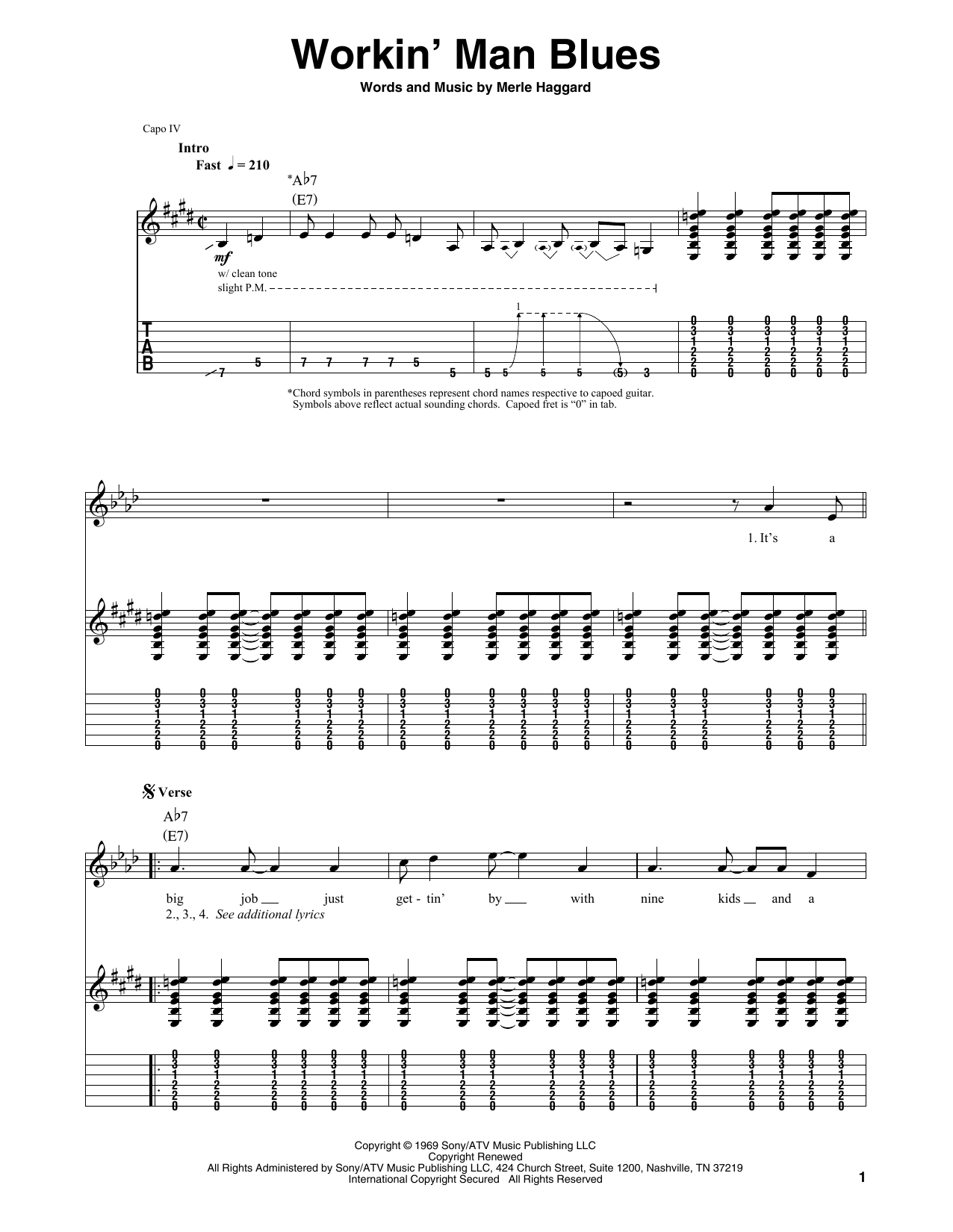 Learn to play Merle Haggard Workin' Man Blues sheet music for Guitar Tab in minutes. Merle Haggard Workin' Man Blues sheet music preview music notes and score for Guitar Tab including 2 page(s)