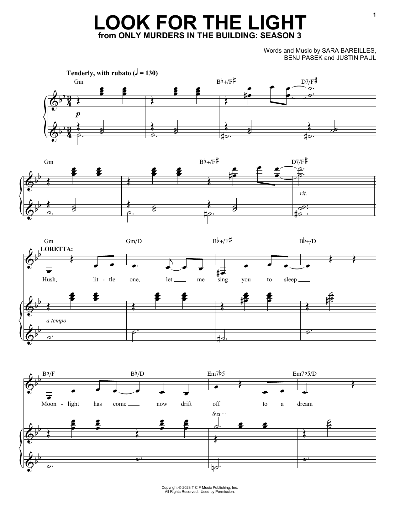 Meryl Streep and Ashley Park Look For The Light (from Only Murders In The Building: Season 3) sheet music, chords, lyrics - Printable PDF for Piano & Vocal