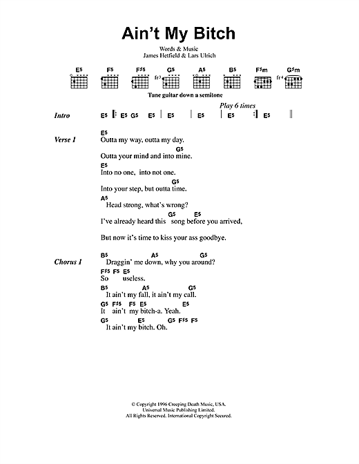 Metallica Ain't My Bitch sheet music preview music notes and score for Guitar Tab including 13 page(s)