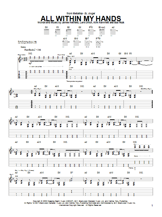 Learn to play Metallica All Within My Hands sheet music for Easy Guitar Tab in minutes. Metallica All Within My Hands sheet music preview music notes and score for Easy Guitar Tab including 10 page(s)