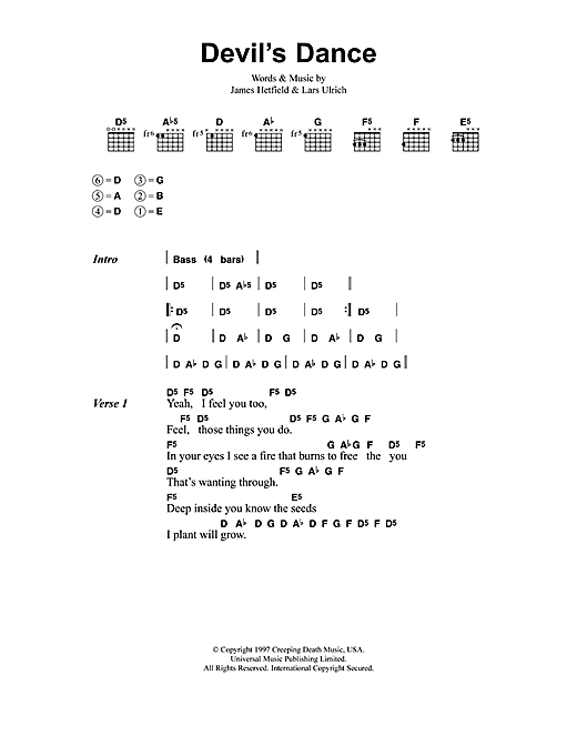 Metallica Devil's Dance sheet music preview music notes and score for Guitar Tab including 11 page(s)