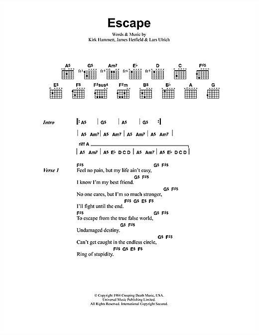 Metallica Escape sheet music preview music notes and score for Guitar Tab including 4 page(s)