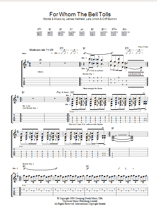 Learn to play Metallica For Whom The Bell Tolls sheet music for Ukulele in minutes. Metallica For Whom The Bell Tolls sheet music preview music notes and score for Ukulele including 3 page(s)