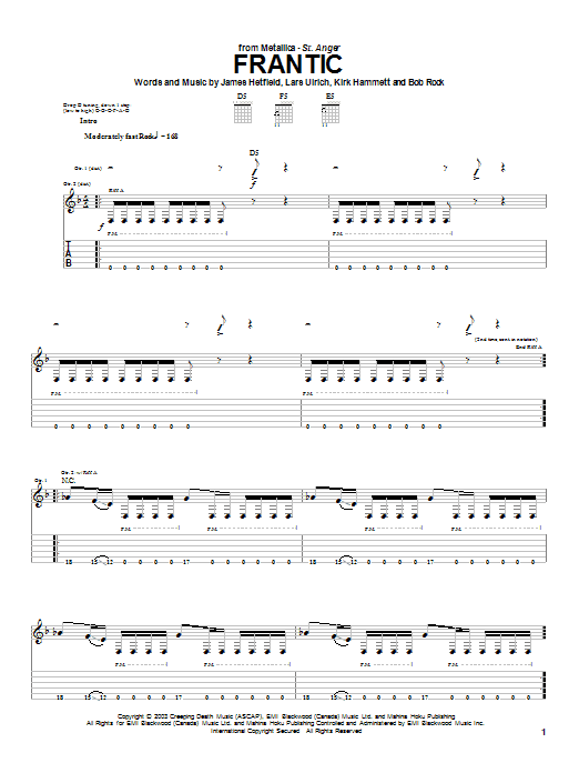 Learn to play Metallica Frantic sheet music for Easy Guitar Tab in minutes. Metallica Frantic sheet music preview music notes and score for Easy Guitar Tab including 7 page(s)