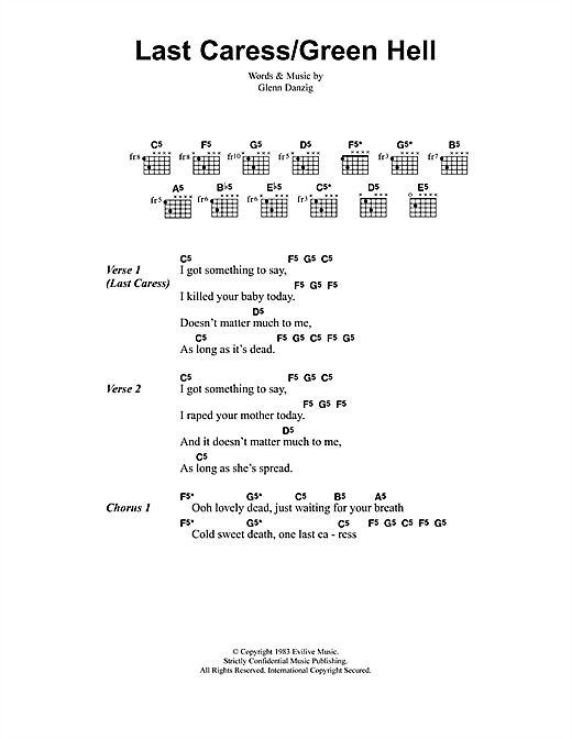Metallica Last Caress/Green Hell sheet music, chords, lyrics - Printable PDF for Lyrics & Chords