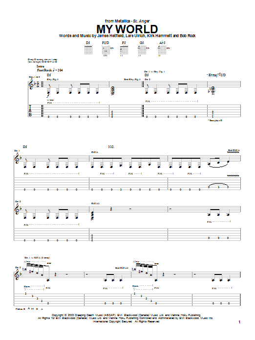 Learn to play Metallica My World sheet music for Easy Guitar Tab in minutes. Metallica My World sheet music preview music notes and score for Easy Guitar Tab including 7 page(s)