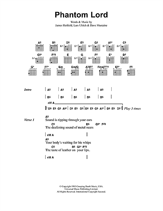 Learn to play Metallica Phantom Lord sheet music for Guitar Tab in minutes. Metallica Phantom Lord sheet music preview music notes and score for Guitar Tab including 5 page(s)