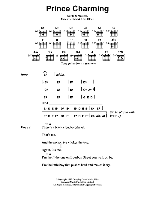 Learn to play Metallica Prince Charming sheet music for Guitar Tab in minutes. Metallica Prince Charming sheet music preview music notes and score for Guitar Tab including 14 page(s)