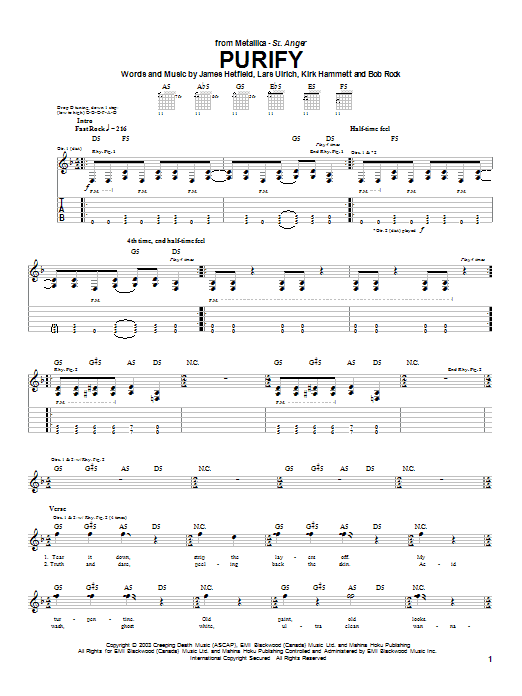 Learn to play Metallica Purify sheet music for Easy Guitar Tab in minutes. Metallica Purify sheet music preview music notes and score for Easy Guitar Tab including 4 page(s)