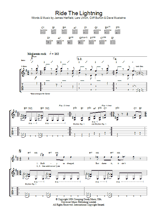 Learn to play Metallica Ride The Lightning sheet music for Ukulele in minutes. Metallica Ride The Lightning sheet music preview music notes and score for Ukulele including 6 page(s)
