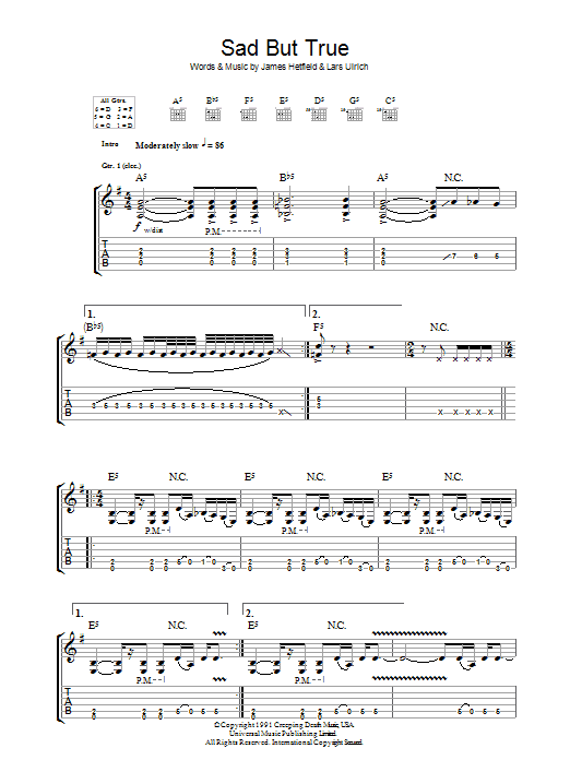 Learn to play Metallica Sad But True sheet music for Guitar Tab in minutes. Metallica Sad But True sheet music preview music notes and score for Guitar Tab including 9 page(s)