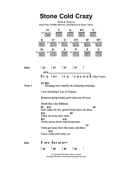 Learn to play Metallica Stone Cold Crazy sheet music for Guitar Tab in minutes. Metallica Stone Cold Crazy sheet music preview music notes and score for Guitar Tab including 8 page(s)
