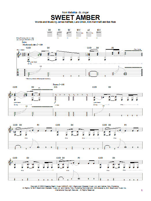Learn to play Metallica Sweet Amber sheet music for Easy Guitar Tab in minutes. Metallica Sweet Amber sheet music preview music notes and score for Easy Guitar Tab including 7 page(s)