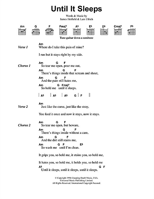 Learn to play Metallica Until It Sleeps sheet music for Ukulele in minutes. Metallica Until It Sleeps sheet music preview music notes and score for Ukulele including 6 page(s)