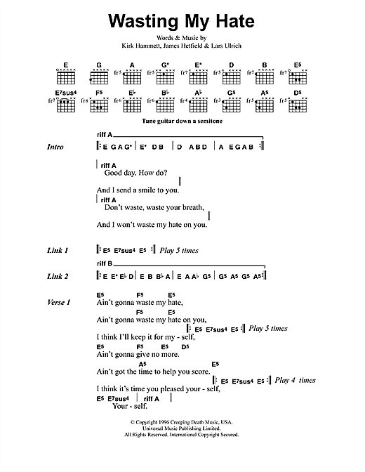 Metallica Wasting My Hate sheet music preview music notes and score for Guitar Tab including 8 page(s)