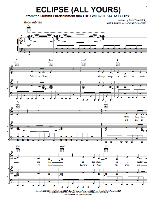 Learn to play Metric Eclipse (All Yours) sheet music for Easy Piano in minutes. Metric Eclipse (All Yours) sheet music preview music notes and score for Easy Piano including 4 page(s)