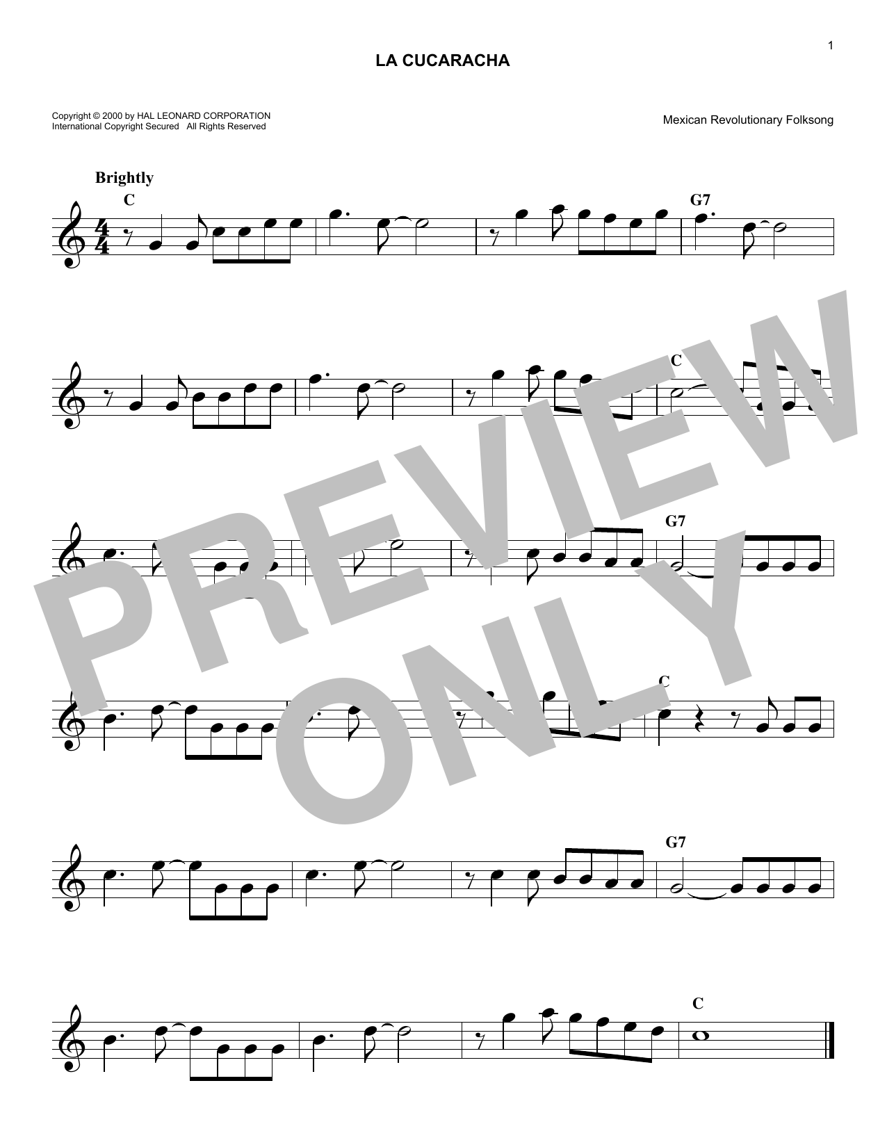 Learn to play Mexican Revolution Folksong La Cucaracha sheet music for Piano in minutes. Mexican Revolution Folksong La Cucaracha sheet music preview music notes and score for Piano including 2 page(s)