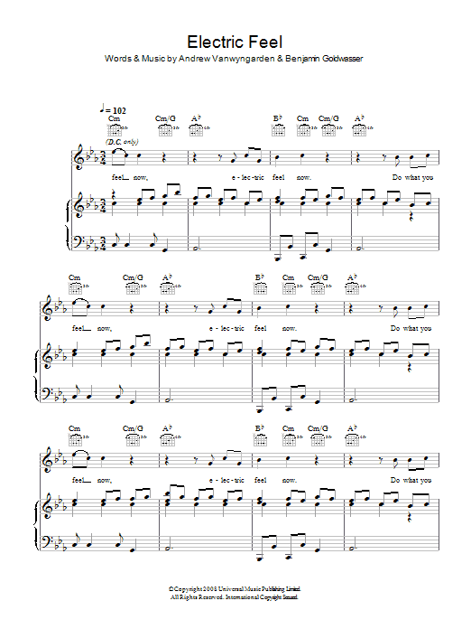Learn to play MGMT Electric Feel sheet music for Piano, Vocal & Guitar in minutes. MGMT Electric Feel sheet music preview music notes and score for Piano, Vocal & Guitar including 5 page(s)