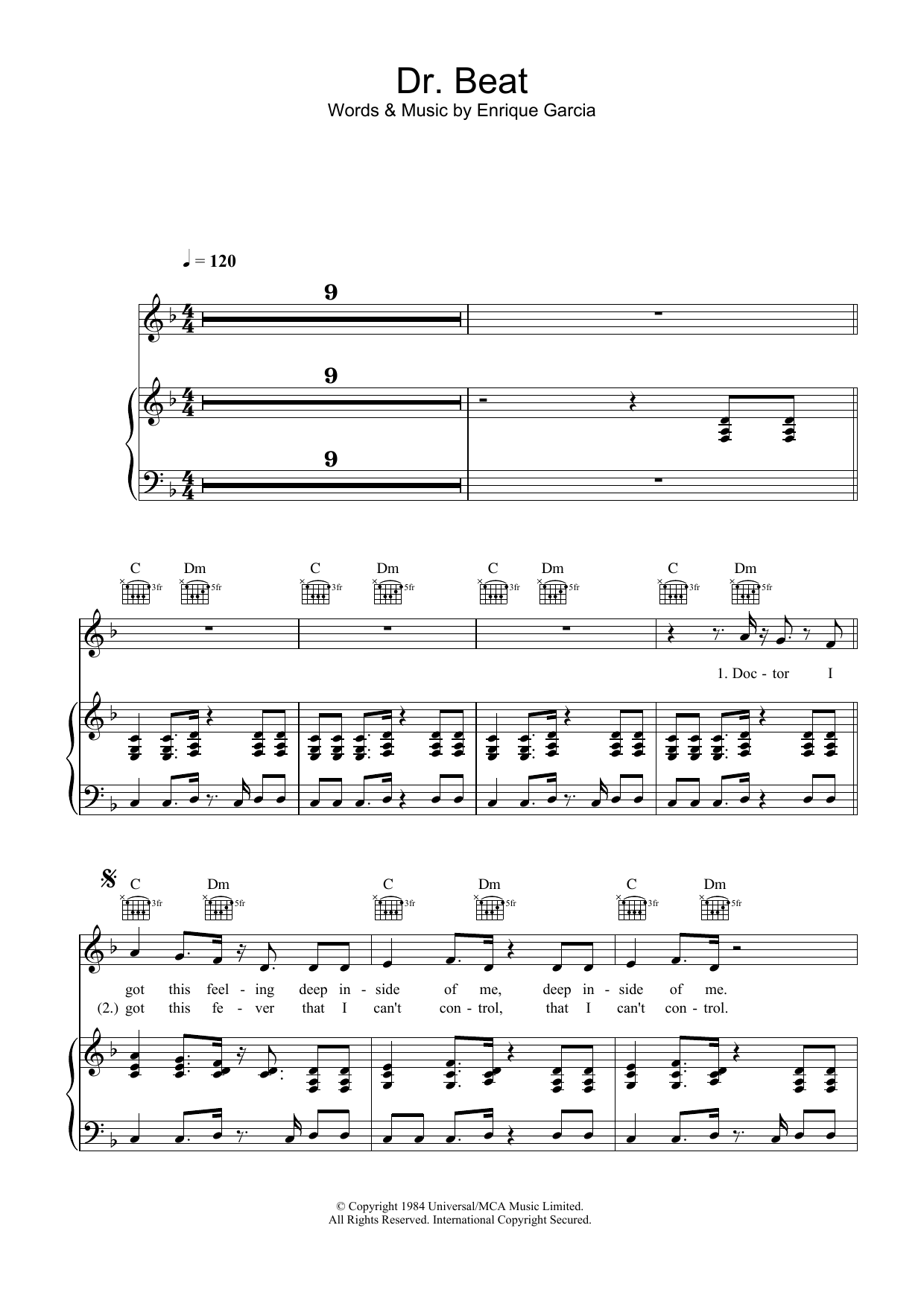 Learn to play Miami Sound Machine Dr. Beat sheet music for Piano, Vocal & Guitar (Right-Hand Melody) in minutes. Miami Sound Machine Dr. Beat sheet music preview music notes and score for Piano, Vocal & Guitar (Right-Hand Melody) including 7 page(s)