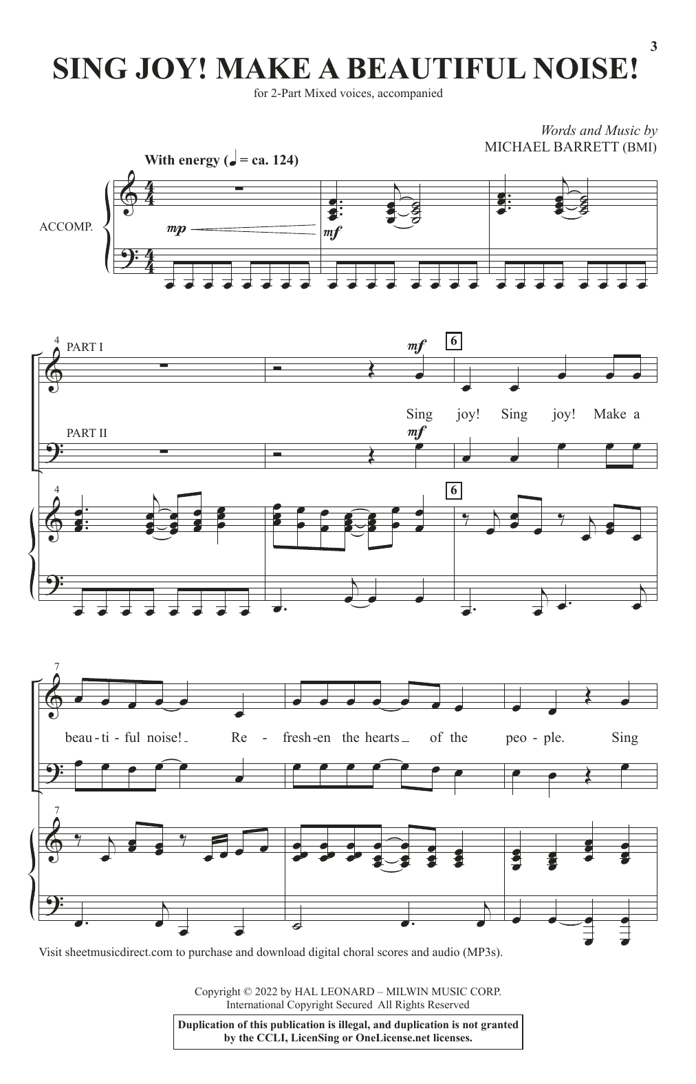 Michael Barrett Sing Joy! Make A Beautiful Noise! sheet music, chords, lyrics - Printable PDF for 2-Part Choir
