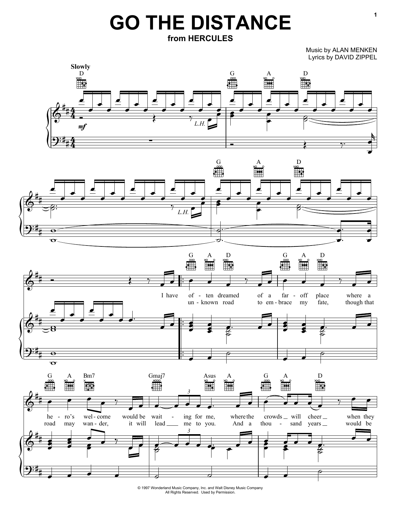 Download Michael Bolton Go The Distance sheet music notes and chords for Piano, Vocal & Guitar (Right-Hand Melody) - Download Printable PDF and start playing in minutes.