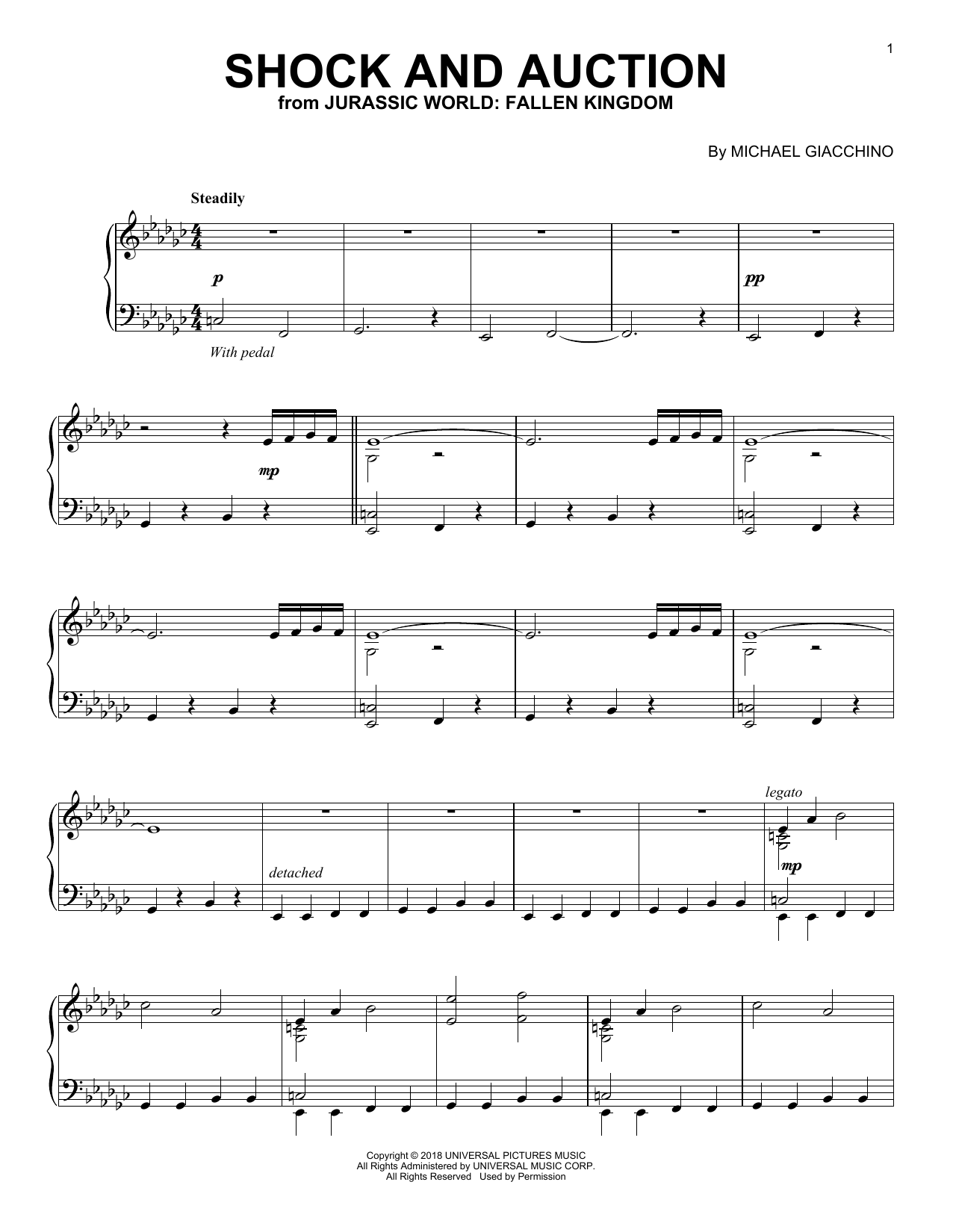 Michael Giacchino Shock And Auction (from Jurassic World: Fallen Kingdom) sheet music, chords, lyrics - Printable PDF for Piano