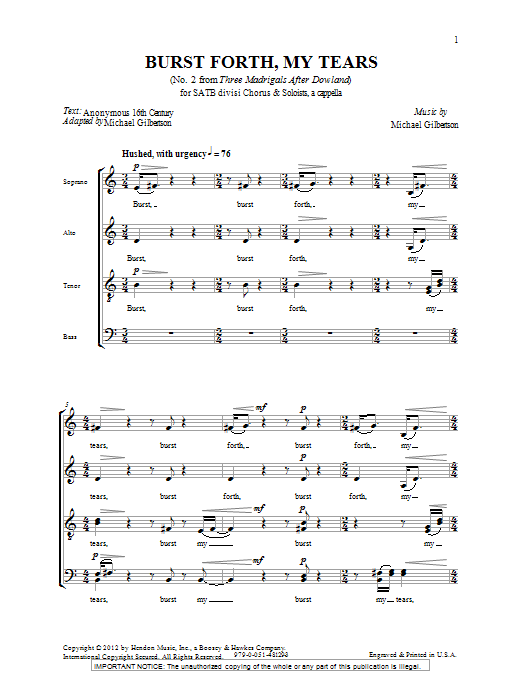 Michael Gilbertson Burst Forth, My Tears sheet music, chords, lyrics - Printable PDF for SATB