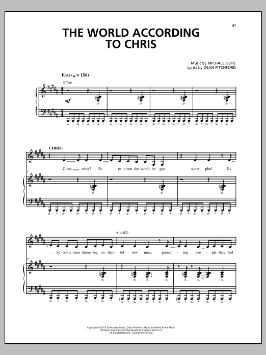 Michael Gore The World According To Chris sheet music, chords, lyrics - Printable PDF for Piano & Vocal