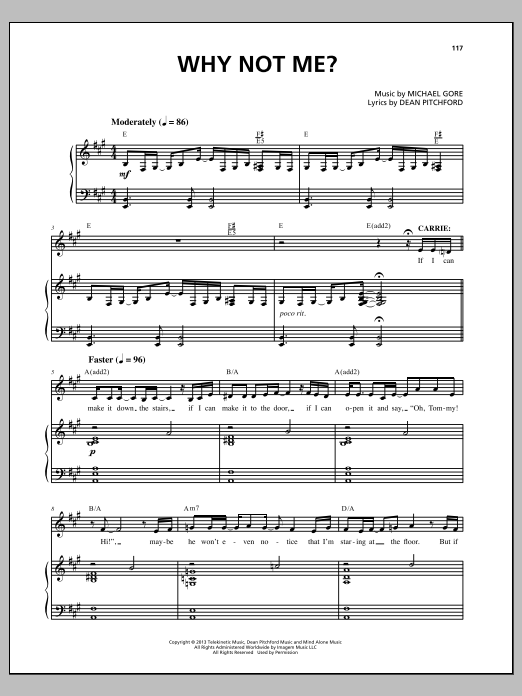 Michael Gore Why Not Me? sheet music, chords, lyrics - Printable PDF for Piano & Vocal