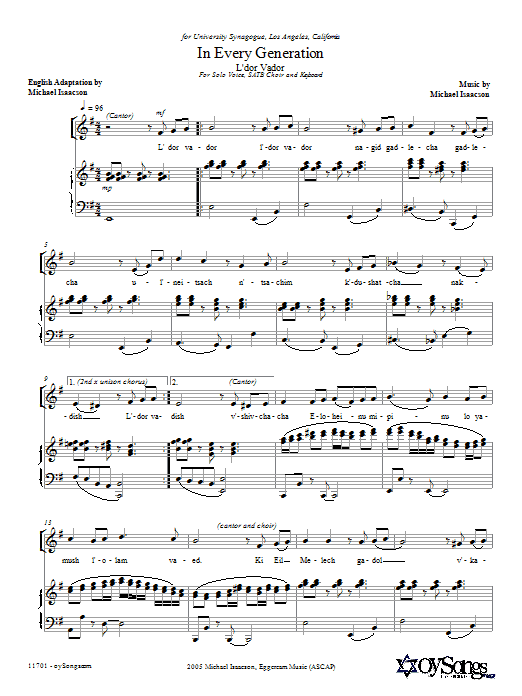 Michael Isaacson In Every Generation (L'dor Vador) sheet music, chords, lyrics - Printable PDF for SATB
