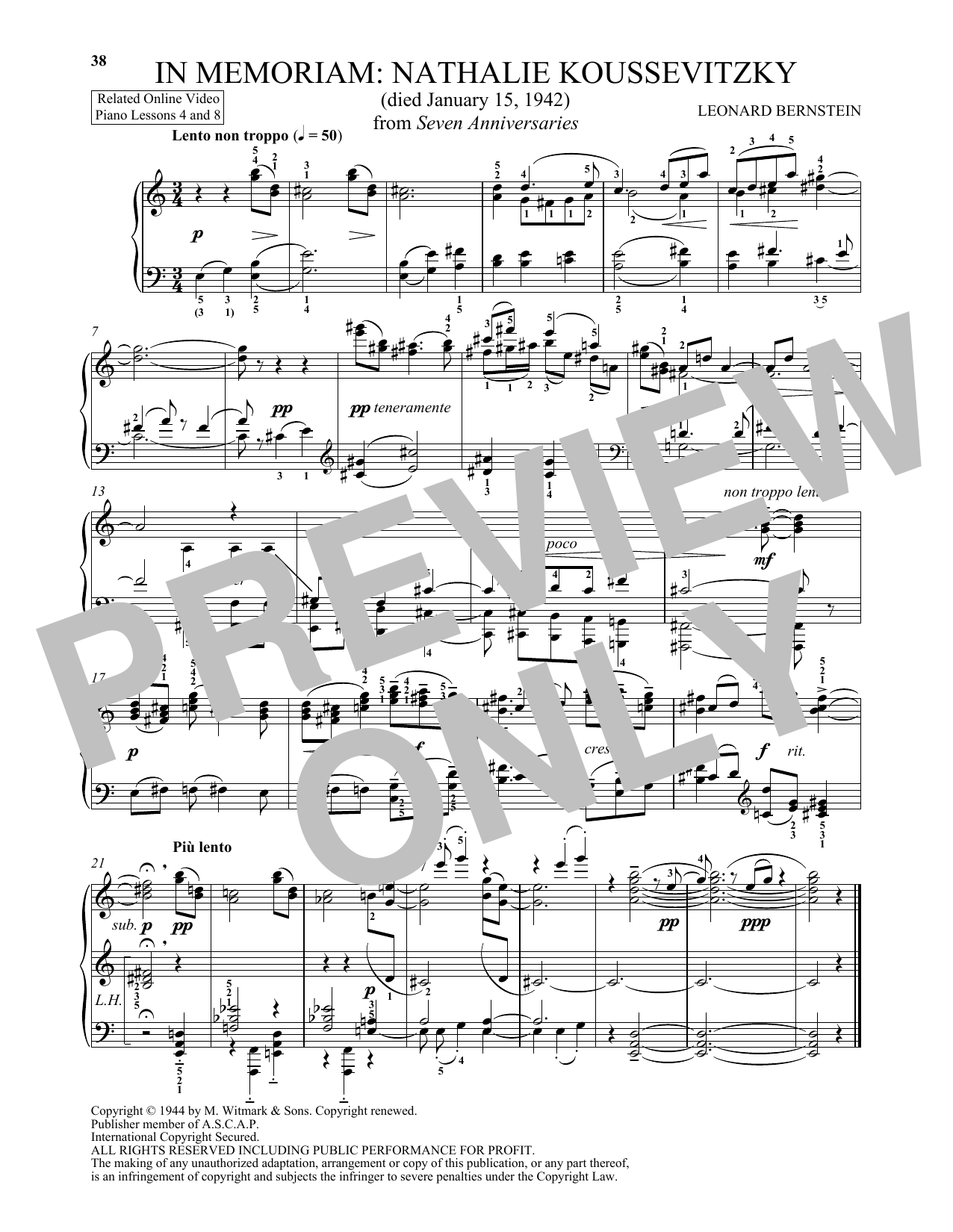 Michael Mizrahi In Memoriam: Nathalie Koussevitzky sheet music, chords, lyrics - Printable PDF for Piano Solo
