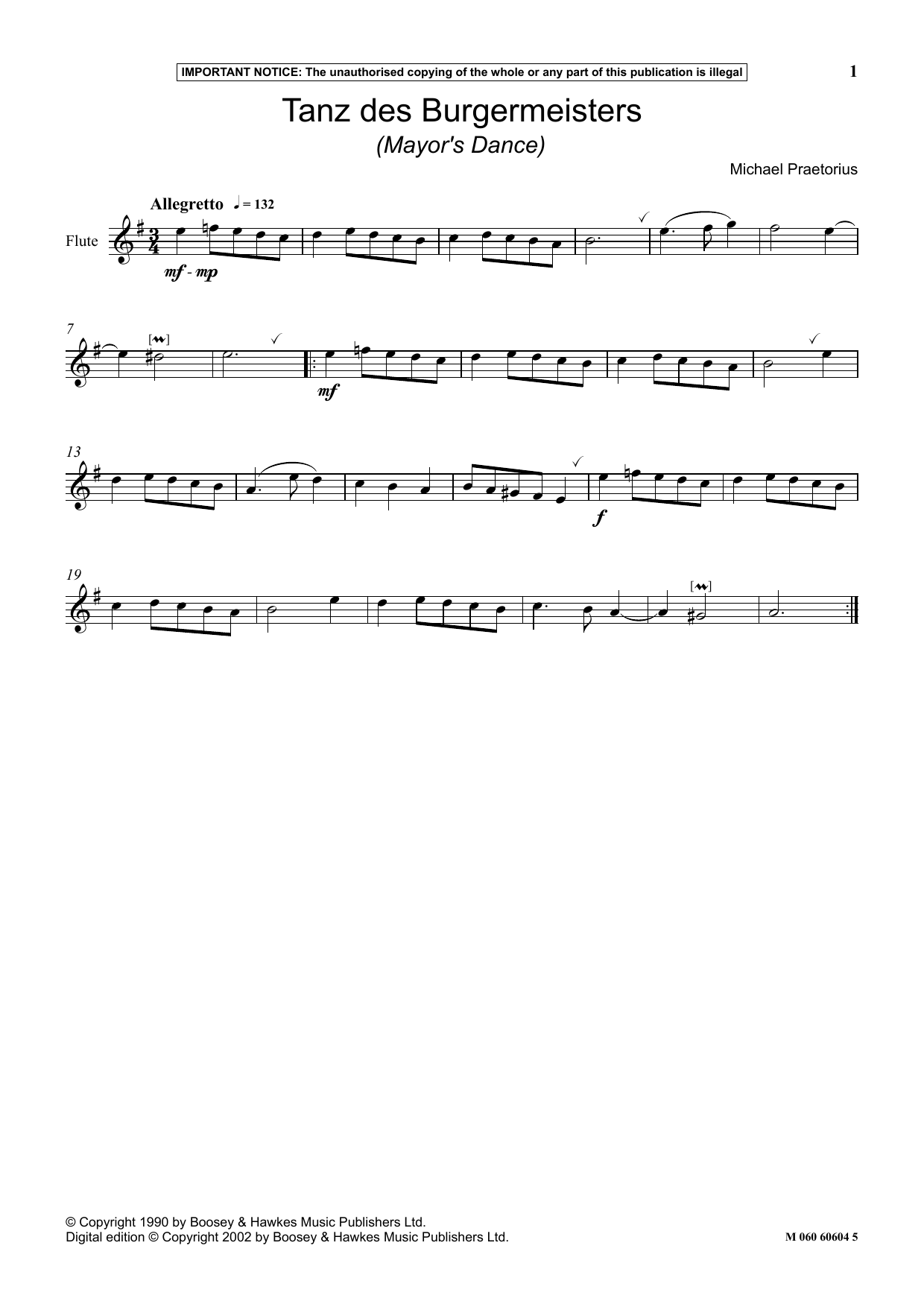 Michael Praetorius Tanz Des Burgermeisters (Mayor's Dance) sheet music, chords, lyrics - Printable PDF for Instrumental Solo