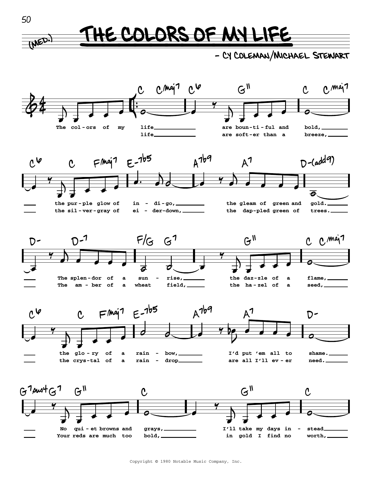 Michael Stewart The Colors Of My Life (Low Voice) sheet music, chords, lyrics - Printable PDF for Real Book – Melody, Lyrics & Chords