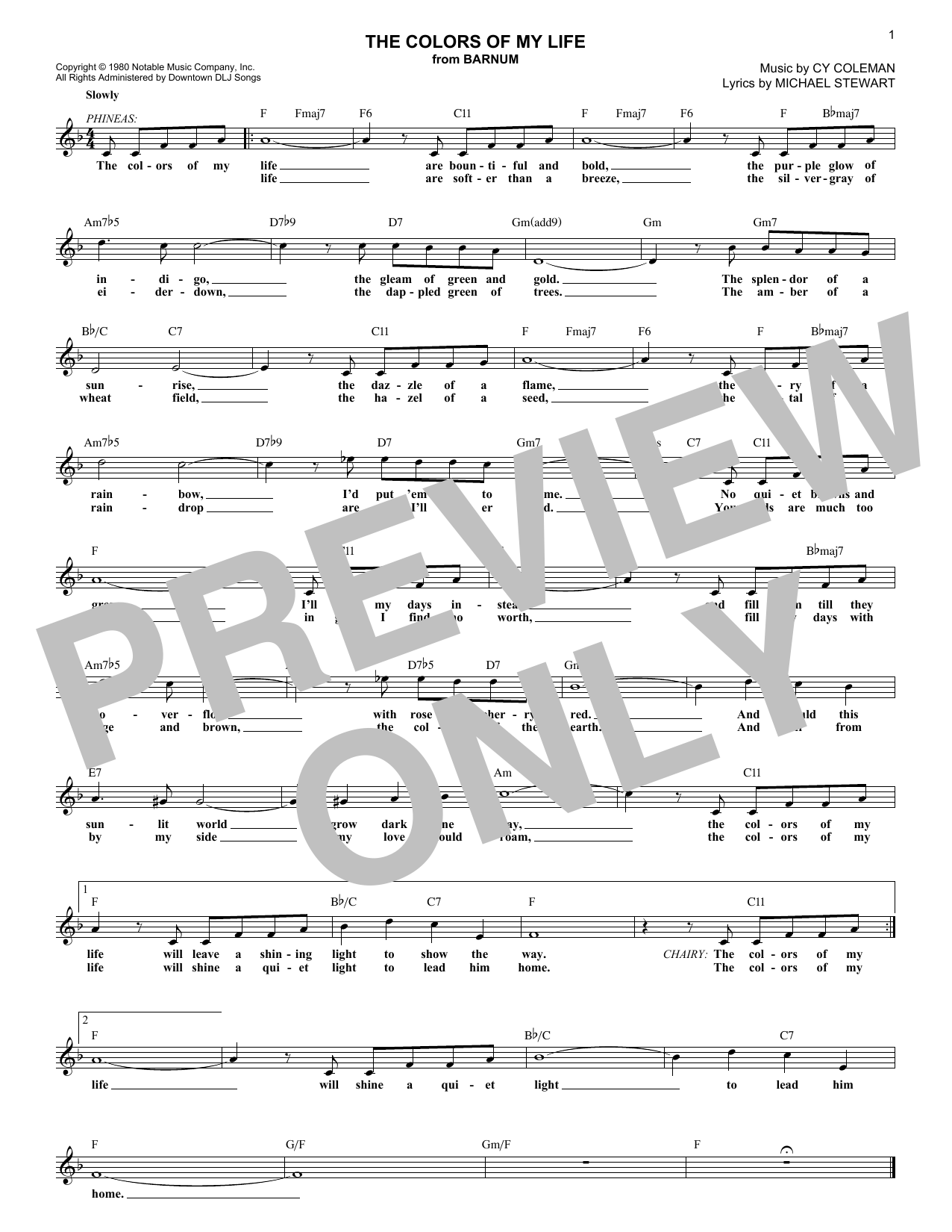 Michael Stewart The Colors Of My Life sheet music, chords, lyrics - Printable PDF for Real Book – Melody & Chords
