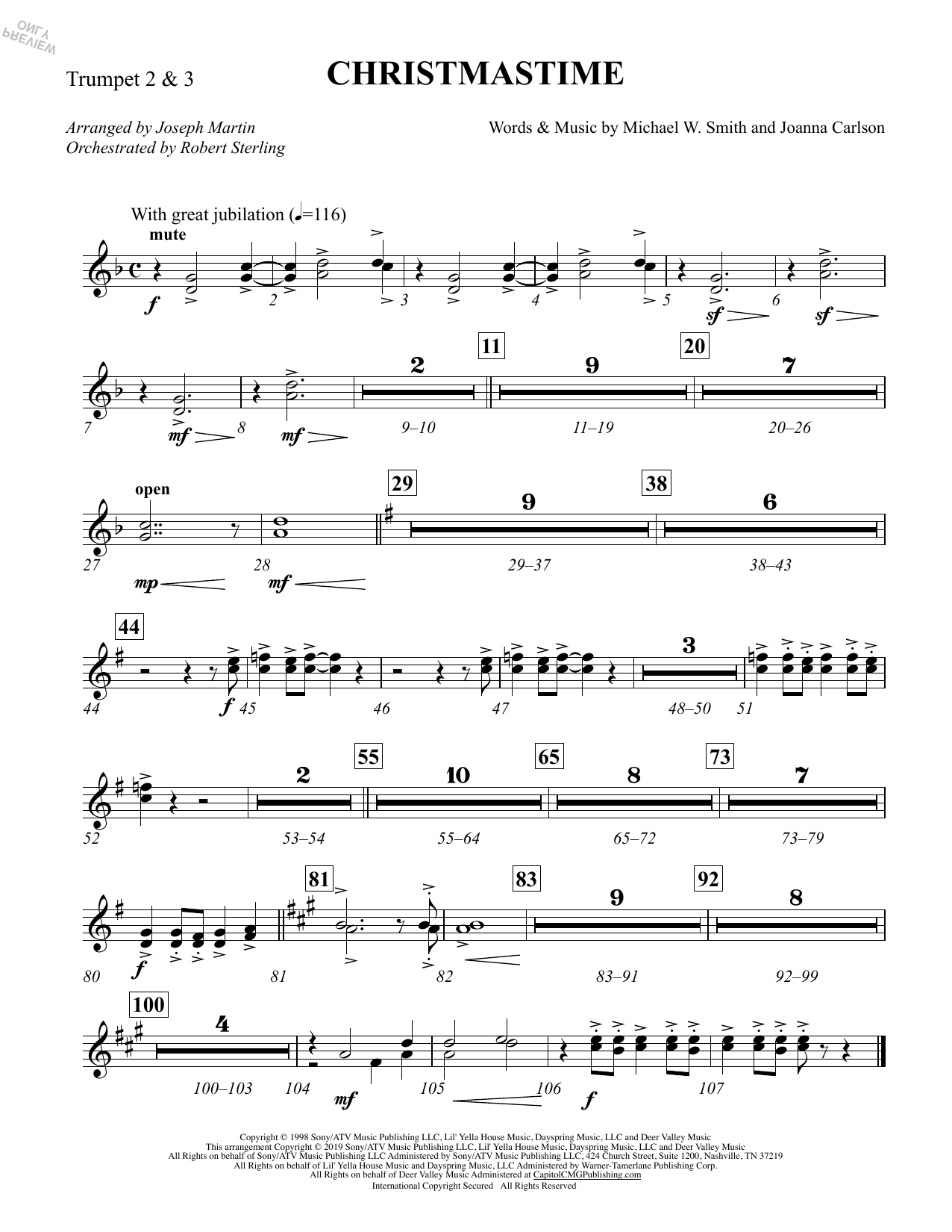 Michael W. Smith & Joanna Carlson Christmastime (arr. Joseph M. Martin) - Bb Trumpet 2,3 sheet music, chords, lyrics - Printable PDF for Choir Instrumental Pak