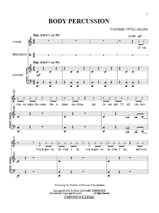 Learn to play Michael & Jill Gallina Body Percussion sheet music for Choral in minutes. Michael & Jill Gallina Body Percussion sheet music preview music notes and score for Choral including 7 page(s)