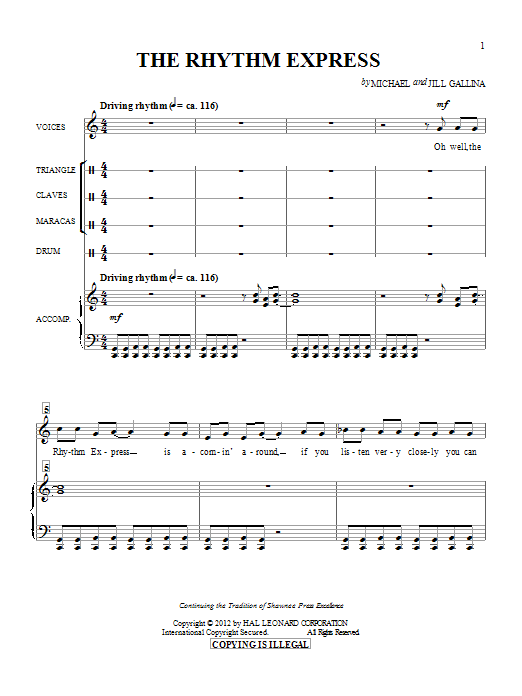 Learn to play Michael & Jill Gallina The Rhythm Express sheet music for Choral in minutes. Michael & Jill Gallina The Rhythm Express sheet music preview music notes and score for Choral including 11 page(s)