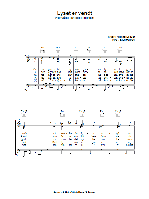 Michael Bojesen Lyset Er Vendt sheet music preview music notes and score for Piano, Vocal & Guitar (Right-Hand Melody) including 2 page(s)